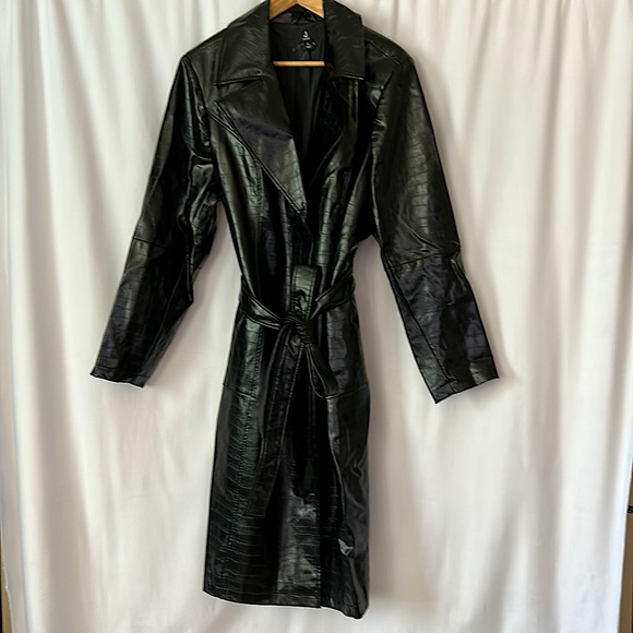 Jason Wu Jackets & Blazers - Jason Wu Sexy Faux Leather Snakeskin Pattern Belted Long Coat Jacket **Sz XL**